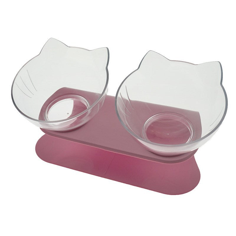 Non Slip Double Cat Bowl With Raised Stand Pet Food Cat Feeder Protect Cervical Vertebra Dog Bowl Transparent Pet Products - key words