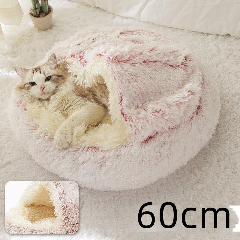 2 In 1 Dog And Cat Bed Pet Winter Bed Round Plush Warm Bed House Soft Long Plush Pets Bed Pet Products - Everpeakgoods