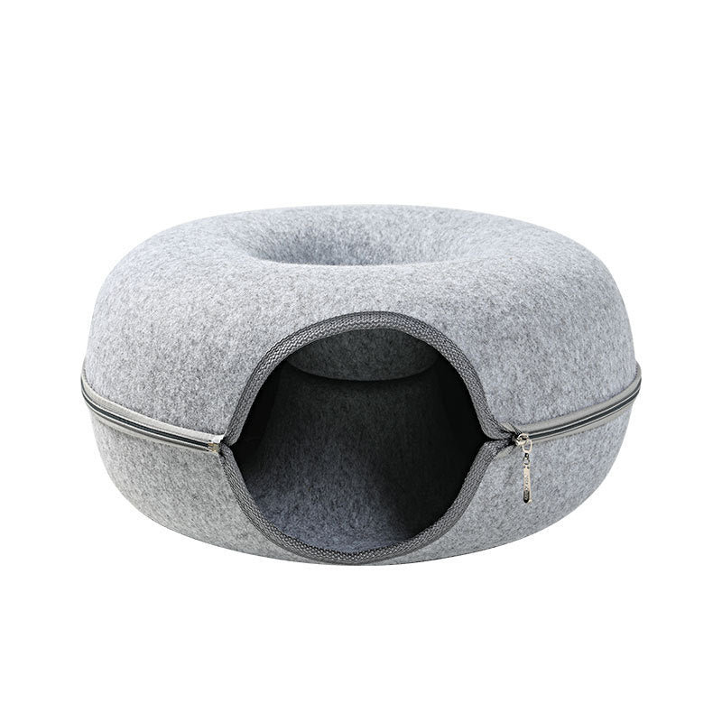 Four Seasons Available Cat Nest Round Woolen Felt Pet Dual-use Cat Nest Tunnel Interactive Training Toy Grey Felt Cat Nest - key words