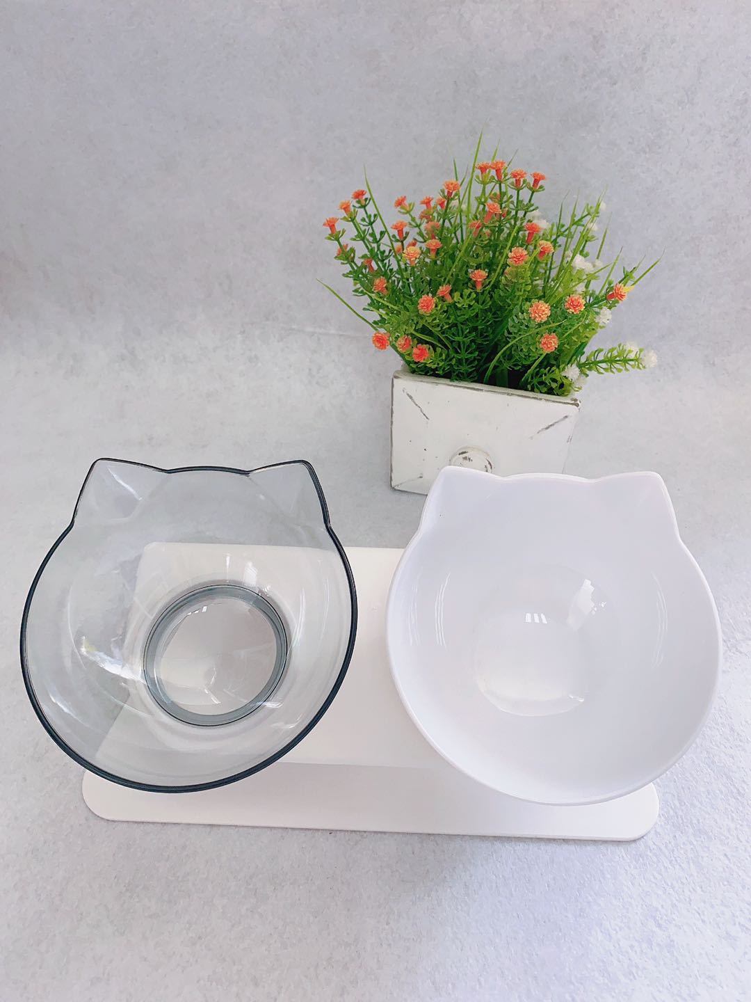 Non Slip Double Cat Bowl With Raised Stand Pet Food Cat Feeder Protect Cervical Vertebra Dog Bowl Transparent Pet Products - key words