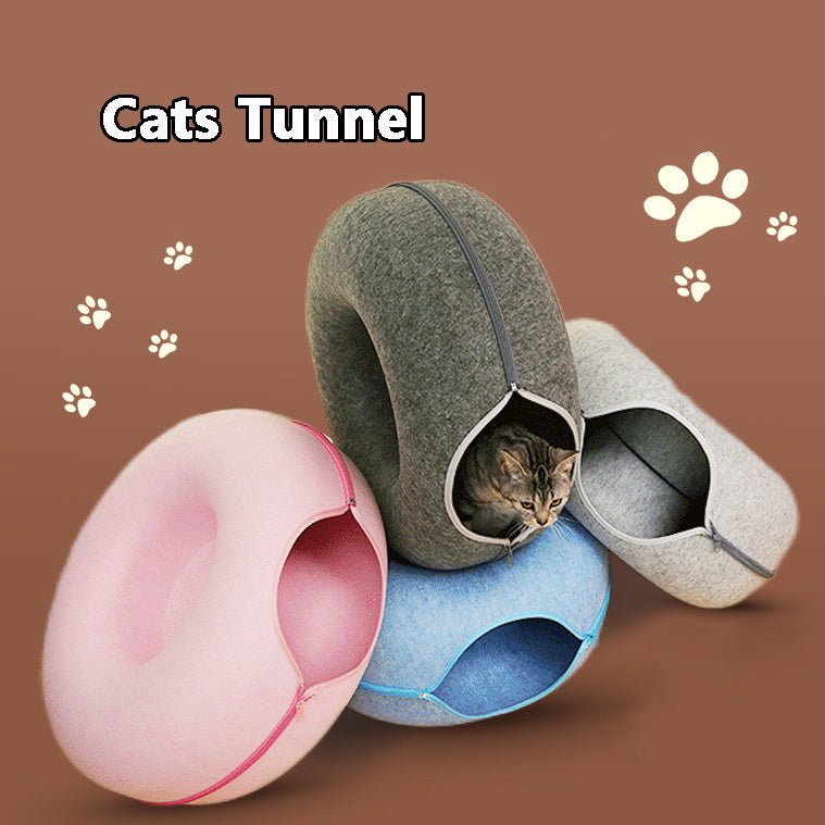 Four Seasons Available Cat Nest Round Woolen Felt Pet Dual-use Cat Nest Tunnel Interactive Training Toy Grey Felt Cat Nest - key words