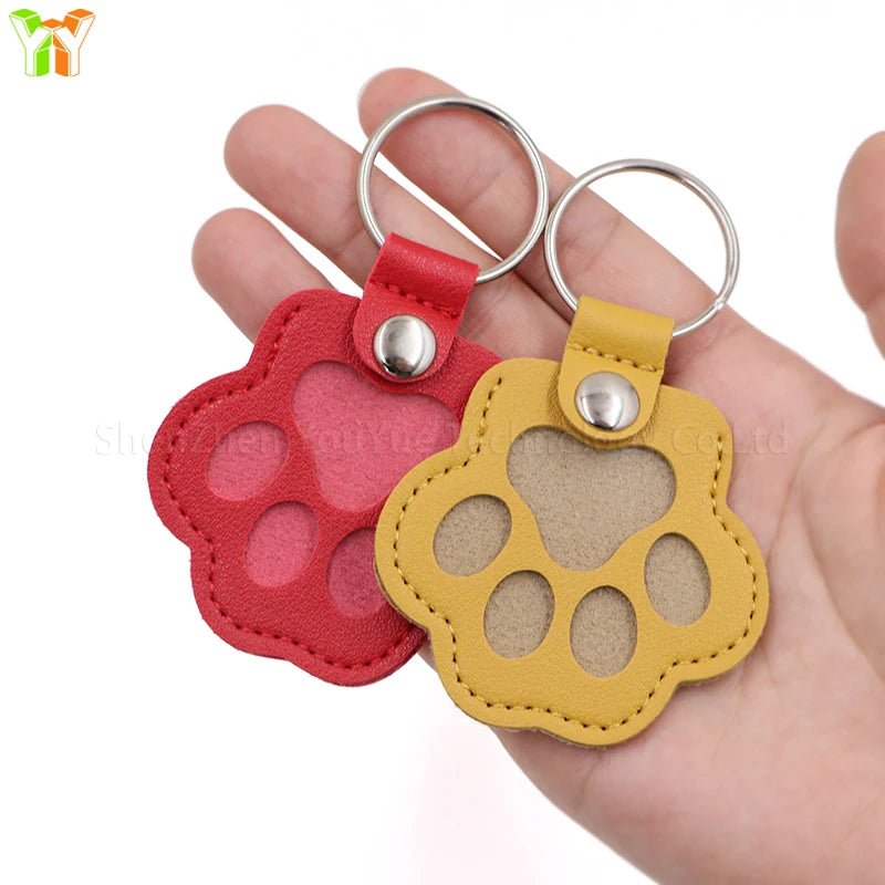 Leather Memorial Pet Hair Storage Bag Cat Paw Keychain Handmade Homemade Pet Memorial Keychain - key words