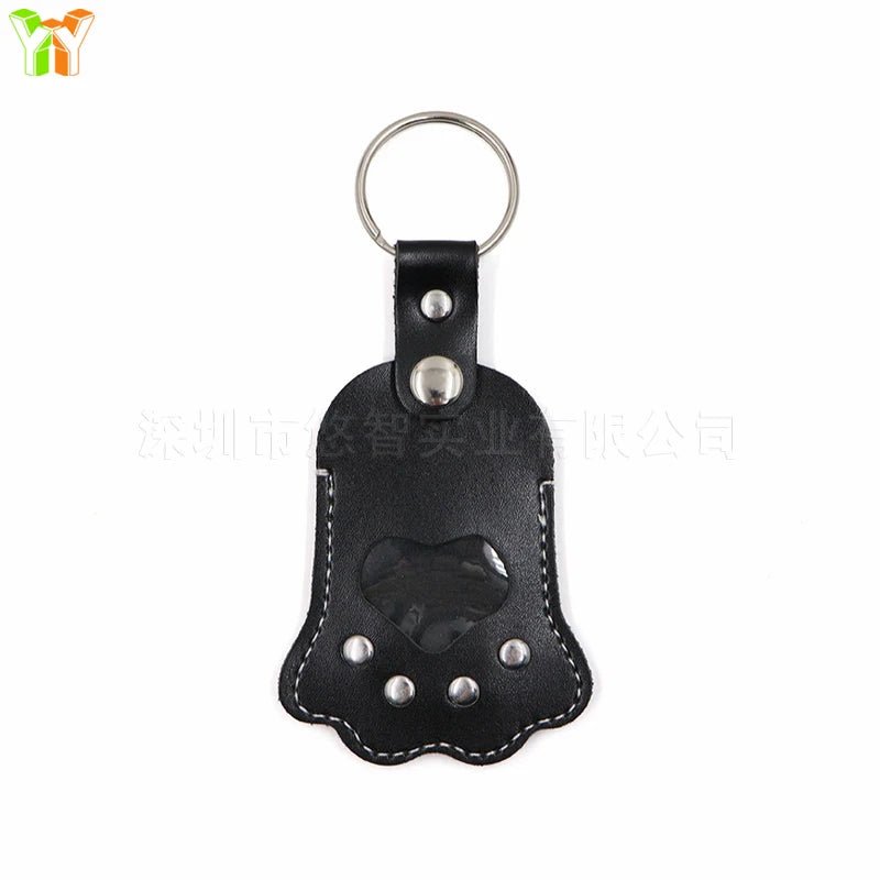 Leather Memorial Pet Hair Storage Bag Cat Paw Keychain Handmade Homemade Pet Memorial Keychain - key words