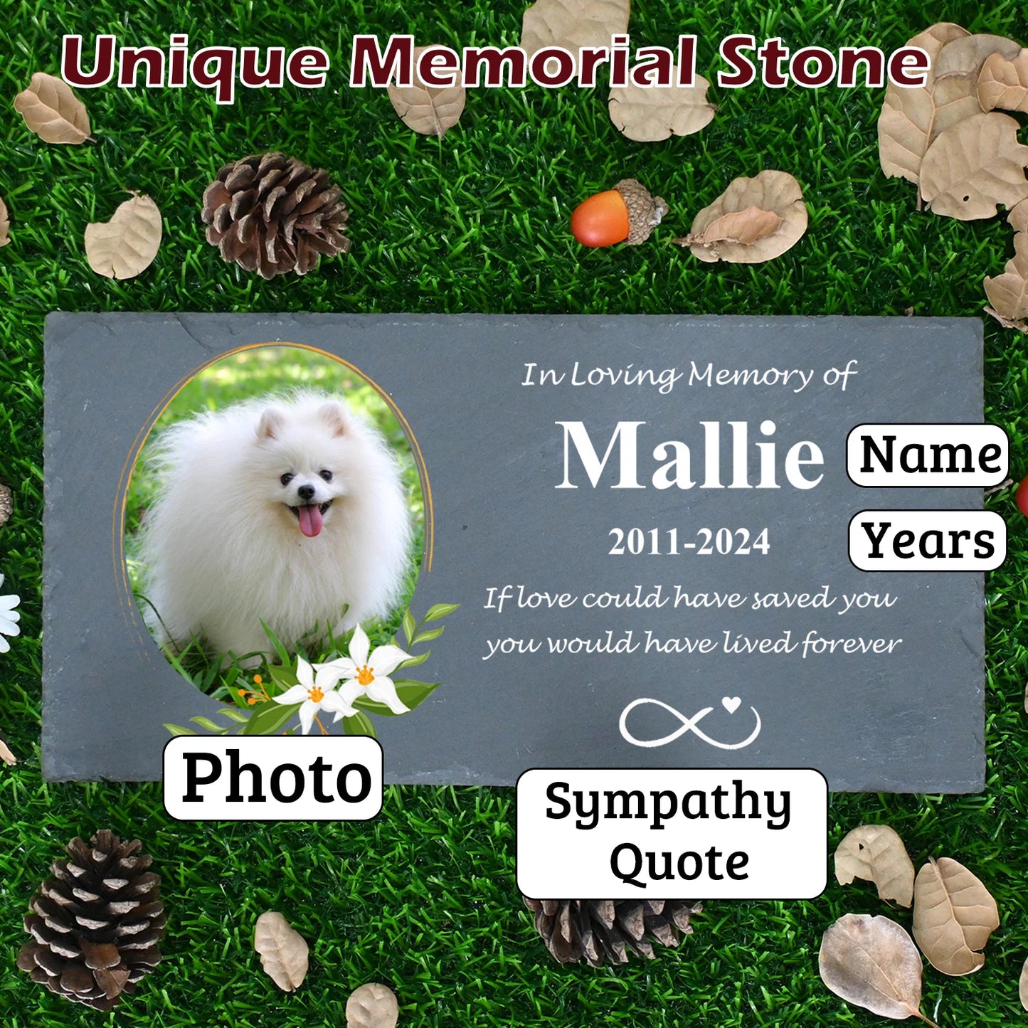 Personalized Pet Memorial Stone, Large Memorial Garden Stone Printed with Photo, Pet Loss Gifts, Dog Cat Memorial Gift - key words