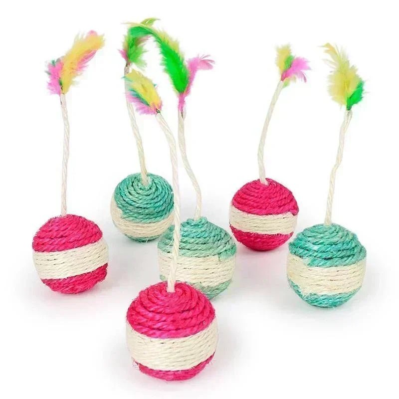 1Pc Cat Toy Sisal Scratching Ball Training Interactive Toy for Kitten Pet Cat Supplies Feather Toy Cat Toys Interactive - key words