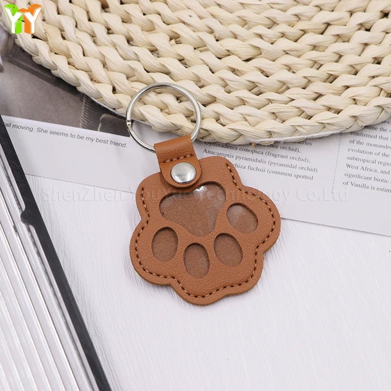 Leather Memorial Pet Hair Storage Bag Cat Paw Keychain Handmade Homemade Pet Memorial Keychain - key words