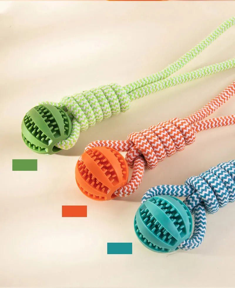 Dog Ball Toy with Rope Interactive Interactive Leaking Balls for Small Medium Dogs Chewing Bite Resistant Pet Tooth Cleaning - key words