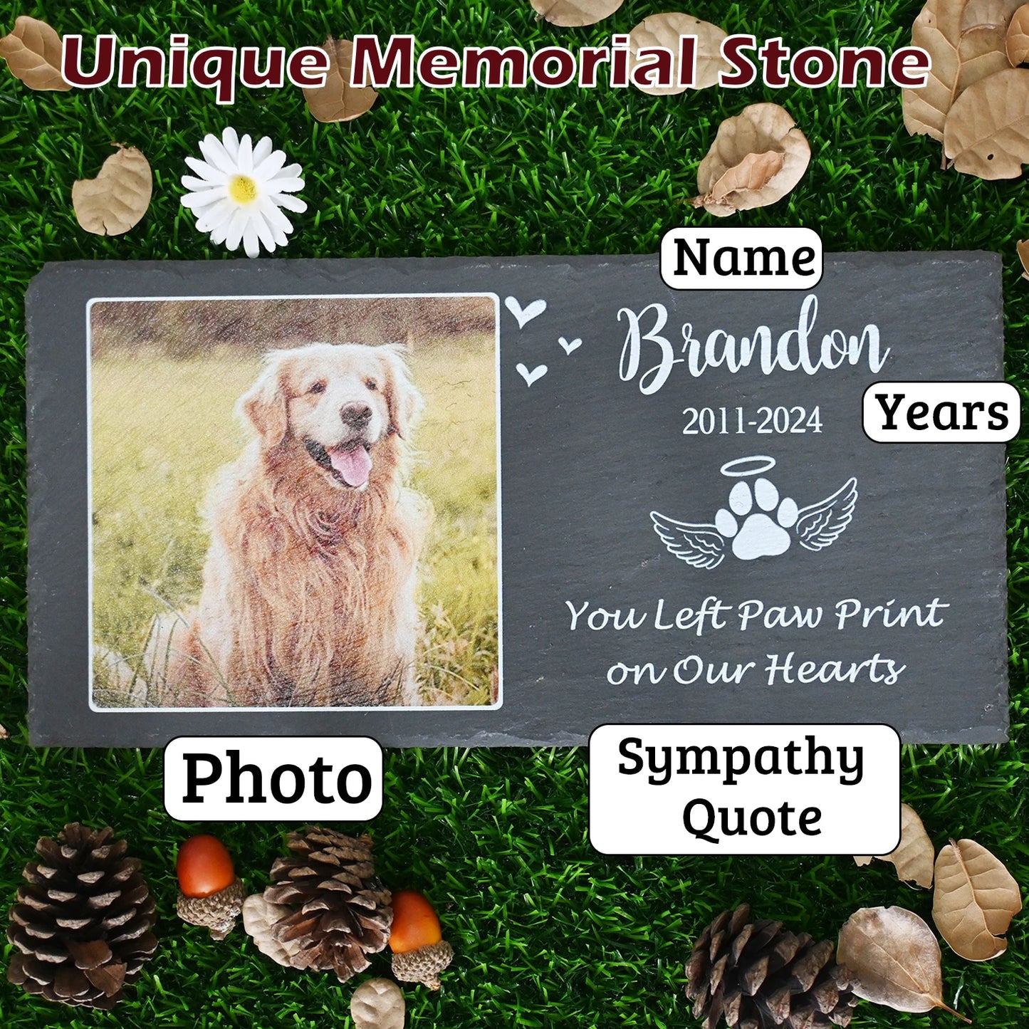 Personalized Pet Memorial Stone, Large Memorial Garden Stone Printed with Photo, Pet Loss Gifts, Dog Cat Memorial Gift - key words