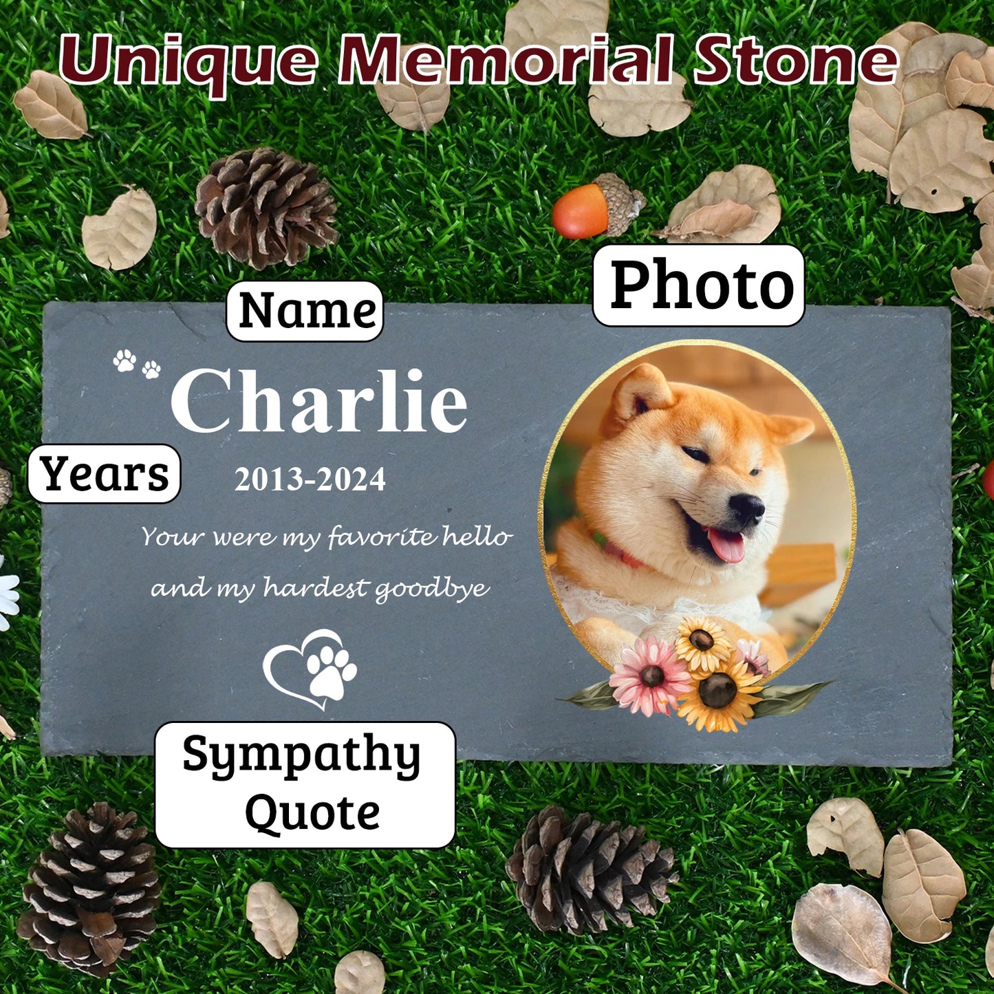 Personalized Pet Memorial Stone, Large Memorial Garden Stone Printed with Photo, Pet Loss Gifts, Dog Cat Memorial Gift - key words