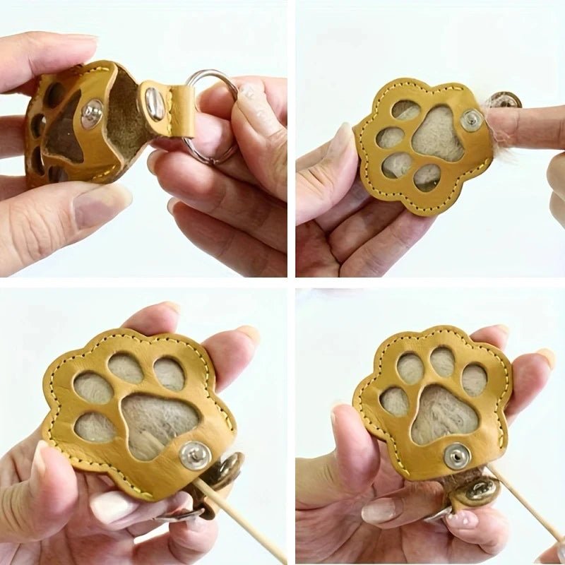 Leather Memorial Pet Hair Storage Bag Cat Paw Keychain Handmade Homemade Pet Memorial Keychain - key words