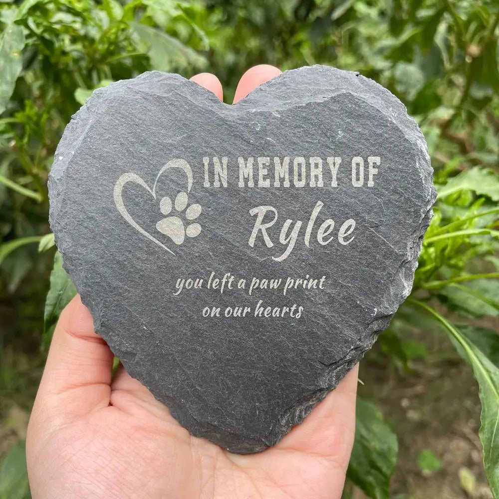 Custom Engraved Pet Memorial Stone, Heart Shape Dog Cat Memorial Plaque Garden Stone, Personalized Slate Pet Loss Gift - key words