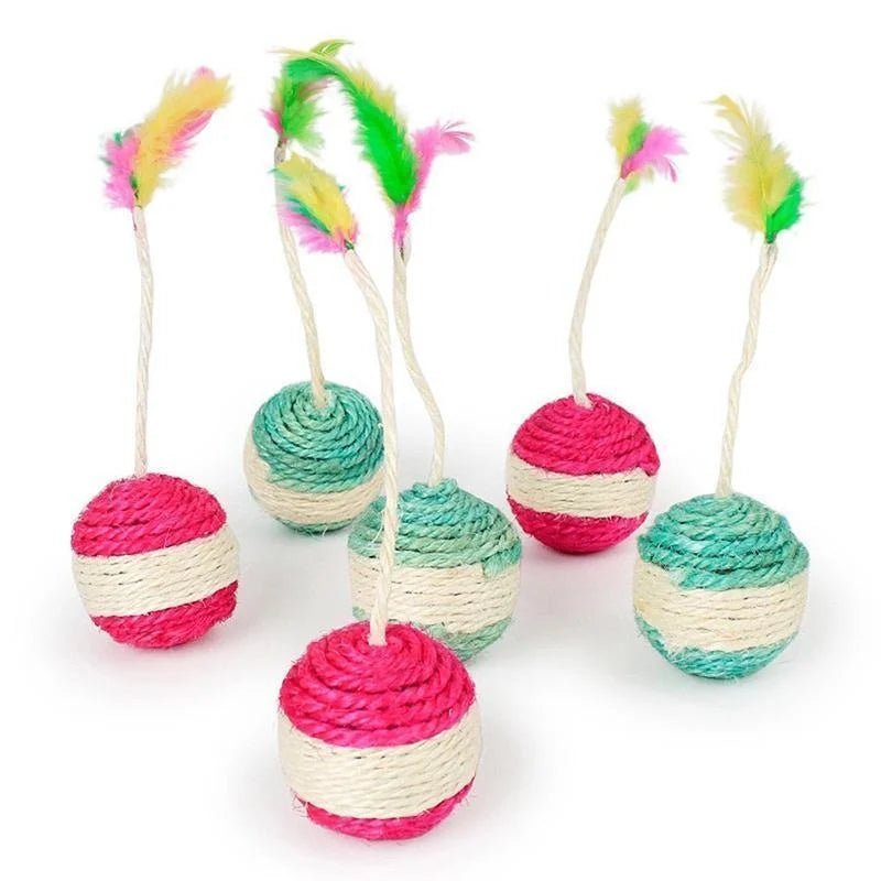 1Pc Cat Toy Sisal Scratching Ball Training Interactive Toy for Kitten Pet Cat Supplies Feather Toy Cat Toys Interactive - key words