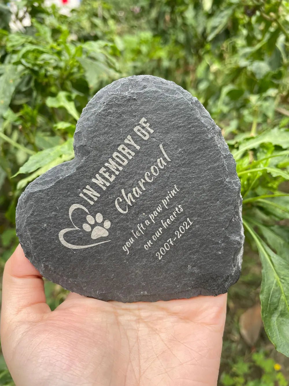Custom Engraved Pet Memorial Stone, Heart Shape Dog Cat Memorial Plaque Garden Stone, Personalized Slate Pet Loss Gift - key words