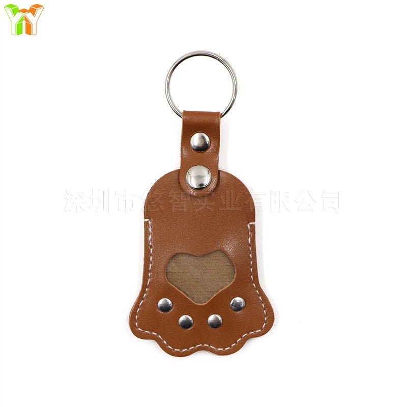 Leather Memorial Pet Hair Storage Bag Cat Paw Keychain Handmade Homemade Pet Memorial Keychain - key words