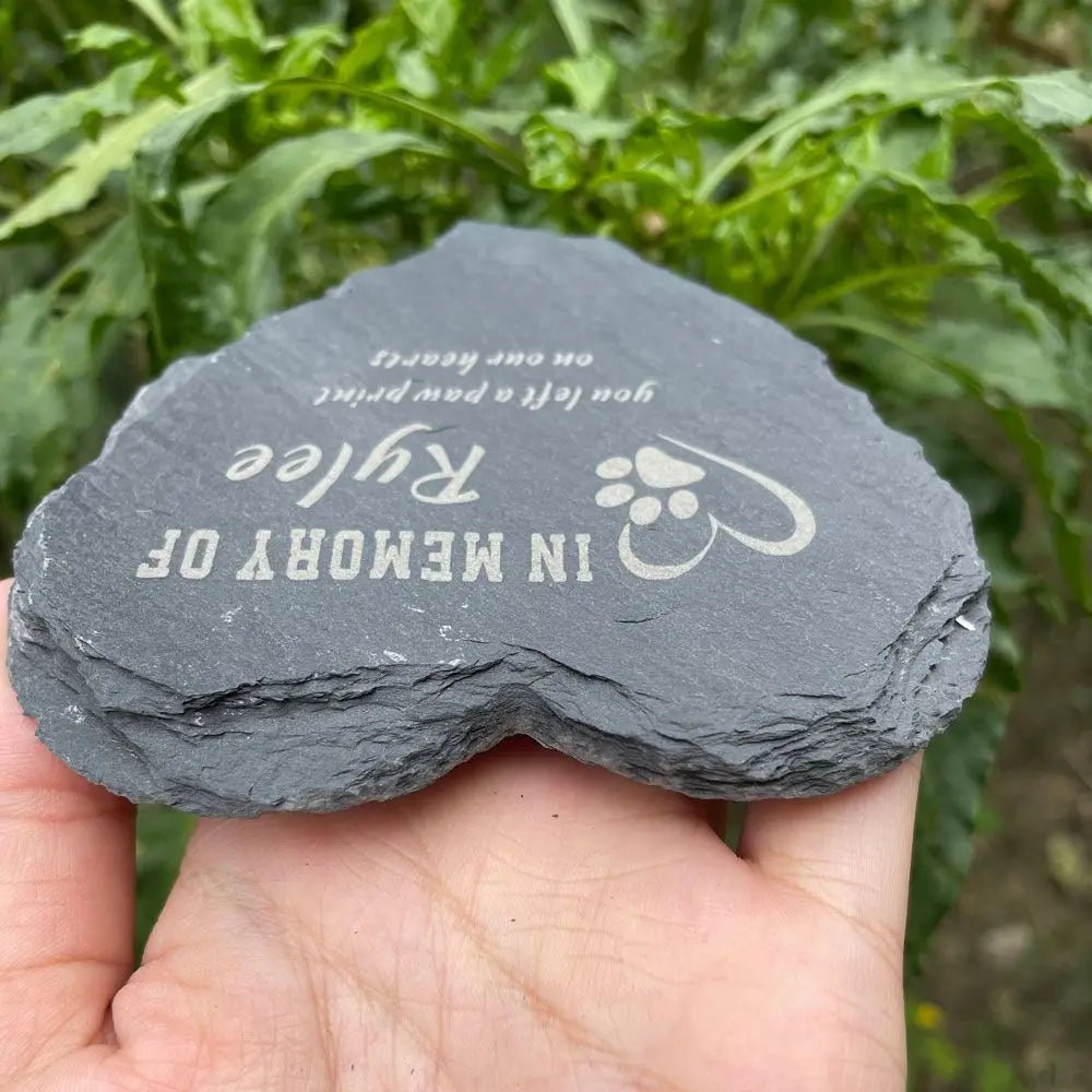 Custom Engraved Pet Memorial Stone, Heart Shape Dog Cat Memorial Plaque Garden Stone, Personalized Slate Pet Loss Gift - key words