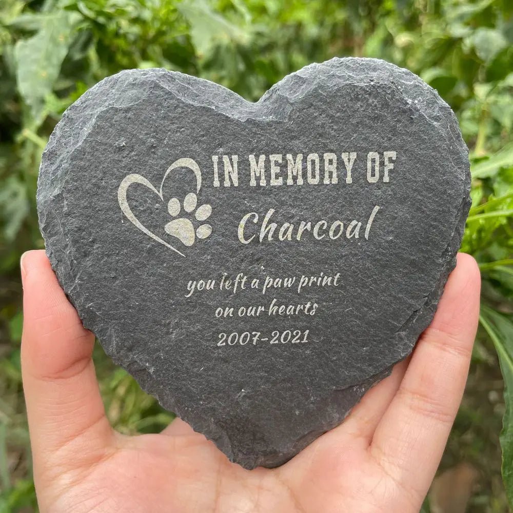 Custom Engraved Pet Memorial Stone, Heart Shape Dog Cat Memorial Plaque Garden Stone, Personalized Slate Pet Loss Gift - key words