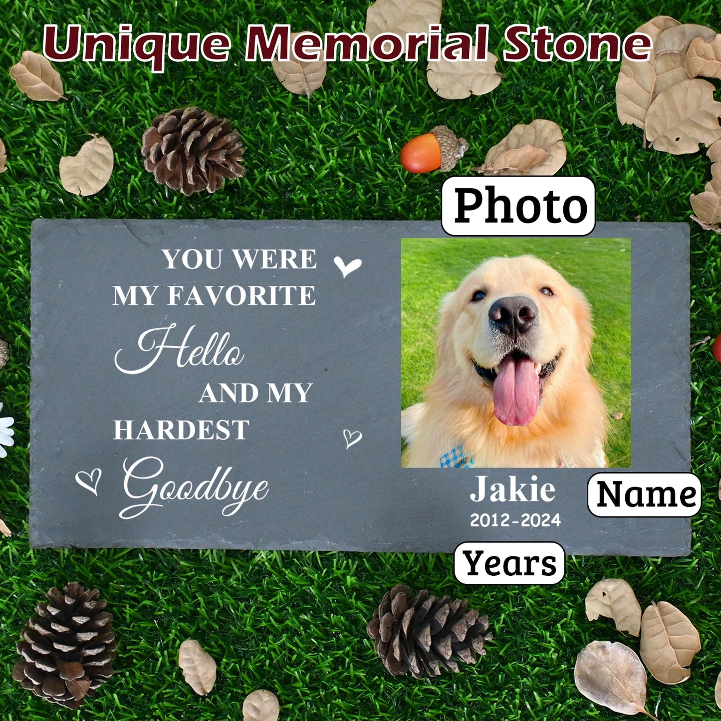 Personalized Pet Memorial Stone, Large Memorial Garden Stone Printed with Photo, Pet Loss Gifts, Dog Cat Memorial Gift - key words