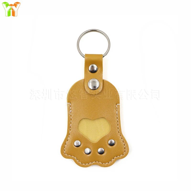 Leather Memorial Pet Hair Storage Bag Cat Paw Keychain Handmade Homemade Pet Memorial Keychain - key words