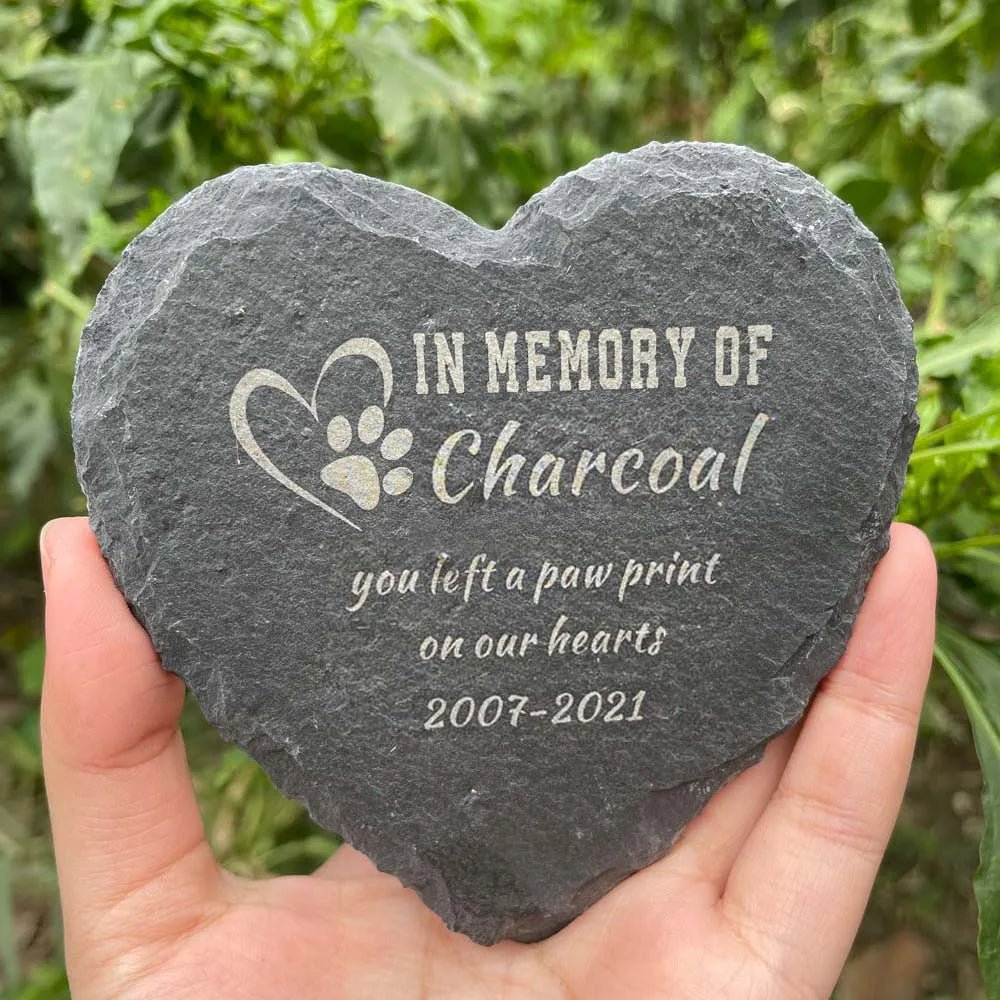 Custom Engraved Pet Memorial Stone, Heart Shape Dog Cat Memorial Plaque Garden Stone, Personalized Slate Pet Loss Gift - key words