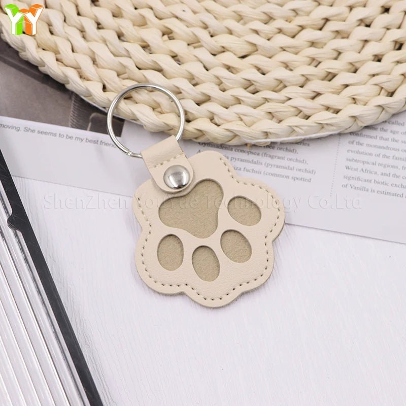Leather Memorial Pet Hair Storage Bag Cat Paw Keychain Handmade Homemade Pet Memorial Keychain - key words