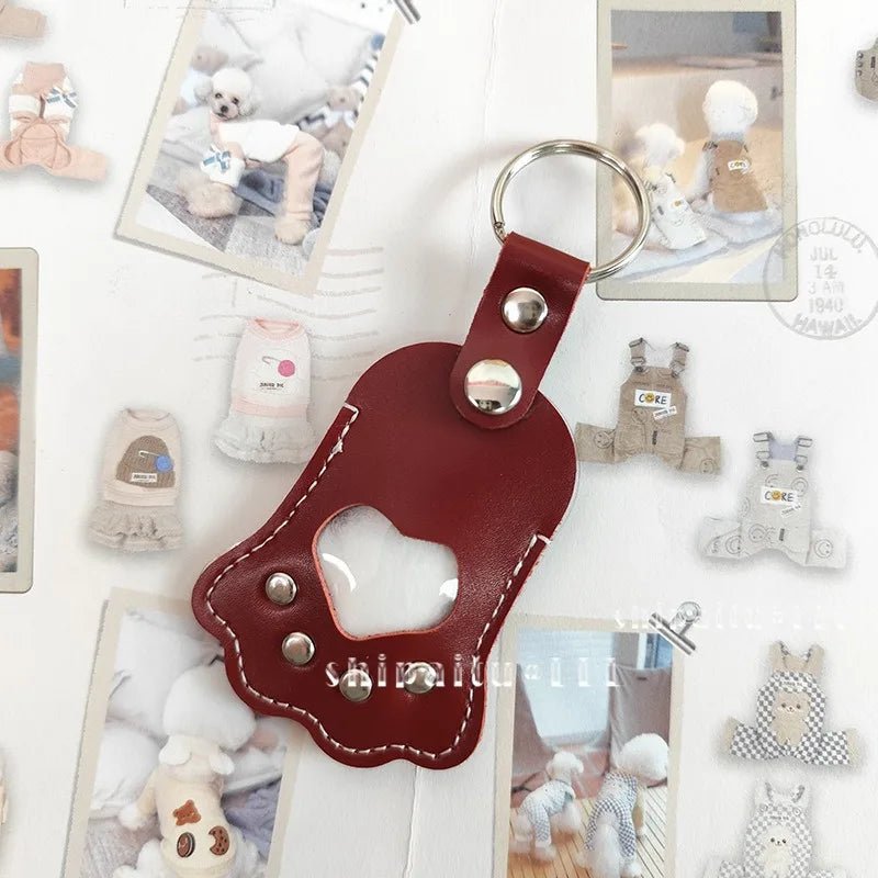 Leather Memorial Pet Hair Storage Bag Cat Paw Keychain Handmade Homemade Pet Memorial Keychain - key words