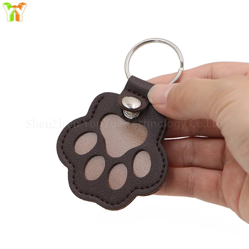 Leather Memorial Pet Hair Storage Bag Cat Paw Keychain Handmade Homemade Pet Memorial Keychain - key words