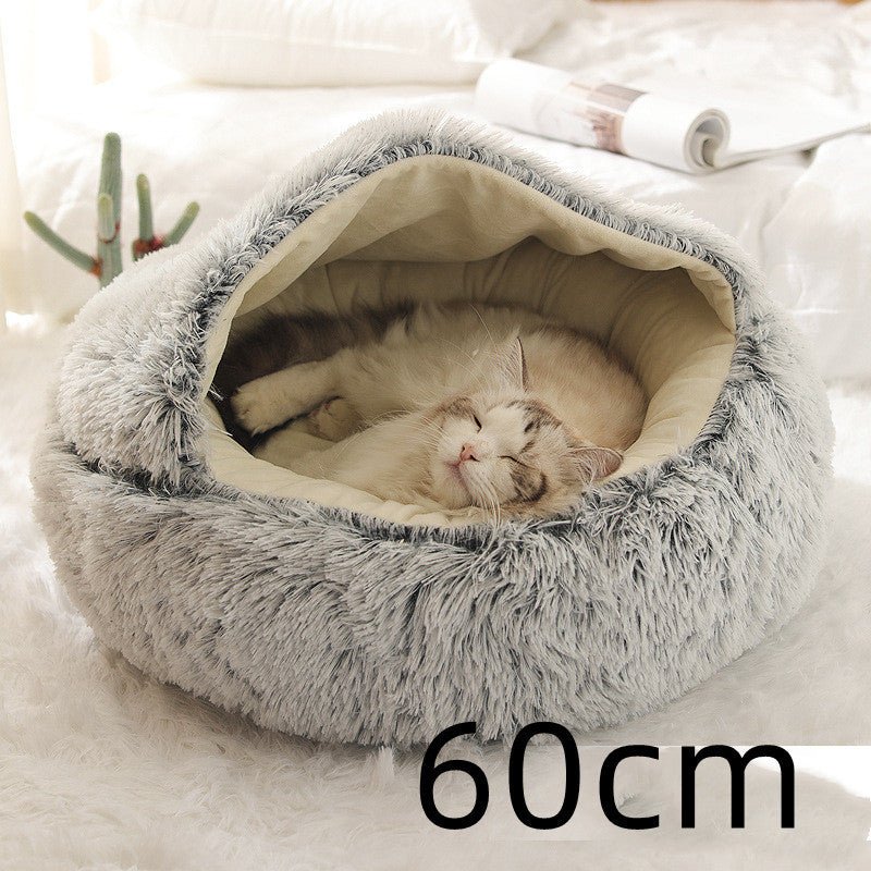 2 In 1 Dog And Cat Bed Pet Winter Bed Round Plush Warm Bed House Soft Long Plush Pets Bed Pet Products - Everpeakgoods