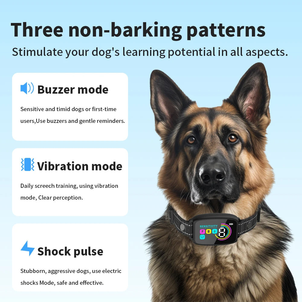 Smart Automatic Anti Barking Dog Collar Rechargeable Bark Stopper Stop Barking HD Digital Display IP67 Waterproof Collar For Dogs Pet Products - key words