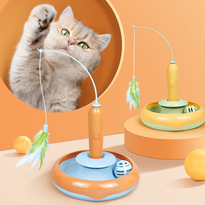 2 In 1 Pet Cat Toy With Feather For Self - play Cat Turntable Pets Supplies Cat Toy Toys Cats Items Products - Everpeakgoods