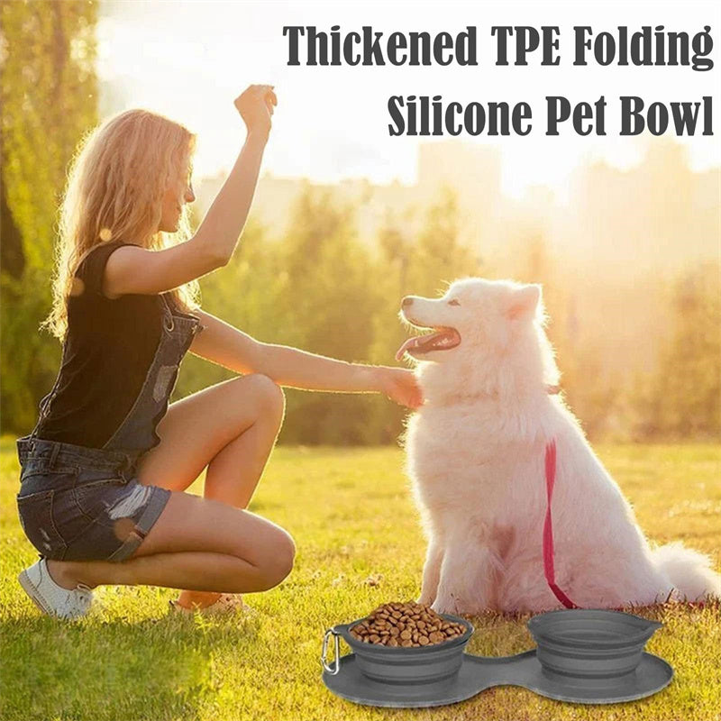 Rubber Foldable Double Bowl Pet Feeding Bowl Pets Supplies Dog Cat Bowls - key words