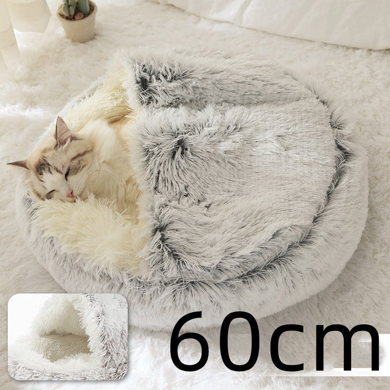 2 In 1 Dog And Cat Bed Pet Winter Bed Round Plush Warm Bed House Soft Long Plush Pets Bed Pet Products - Everpeakgoods