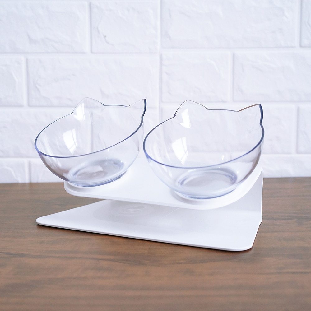Non Slip Double Cat Bowl With Raised Stand Pet Food Cat Feeder Protect Cervical Vertebra Dog Bowl Transparent Pet Products - key words