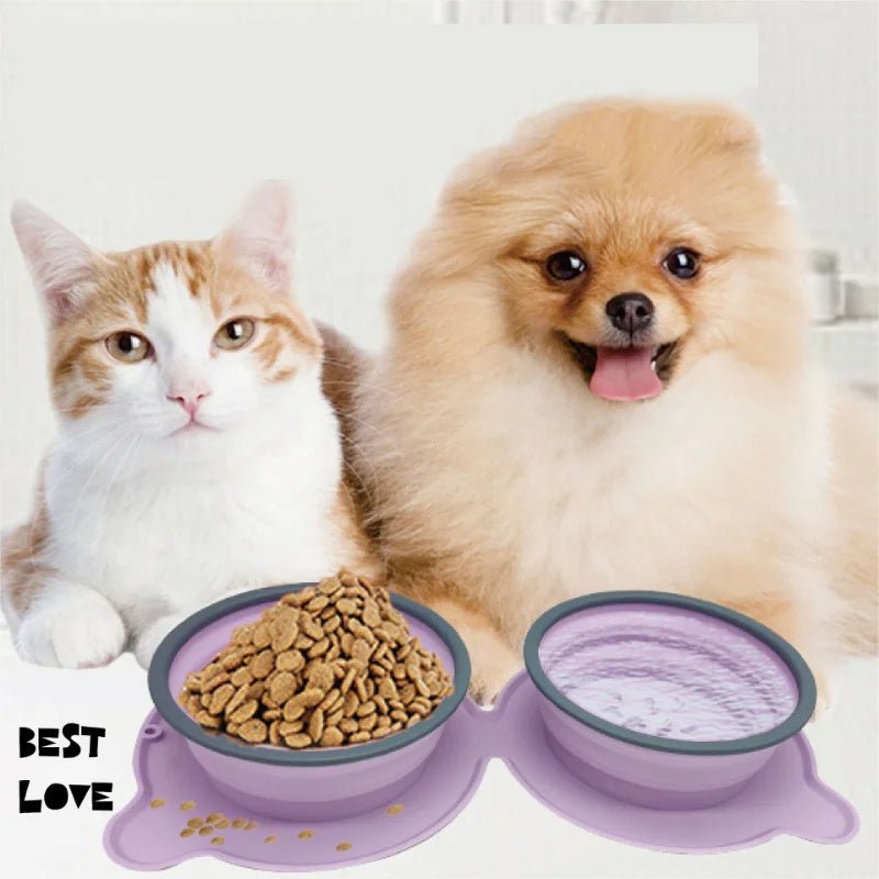Portable Silicone Double Dog Food Bowls Foldable Non-Slip Cat Bowl Pet Travel Anti-Choking Feeding Bowl Outdoor - key words