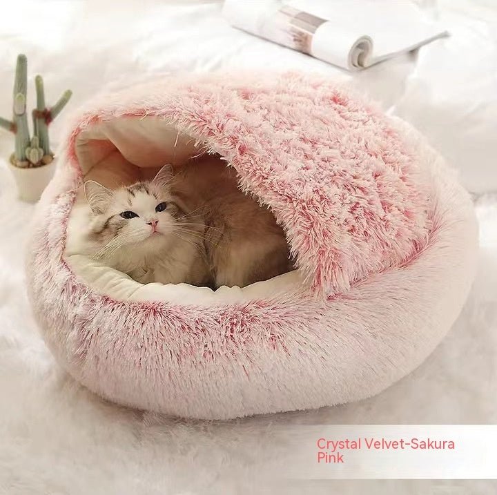 2 In 1 Dog And Cat Bed Pet Winter Bed Round Plush Warm Bed House Soft Long Plush Pets Bed Pet Products - Everpeakgoods