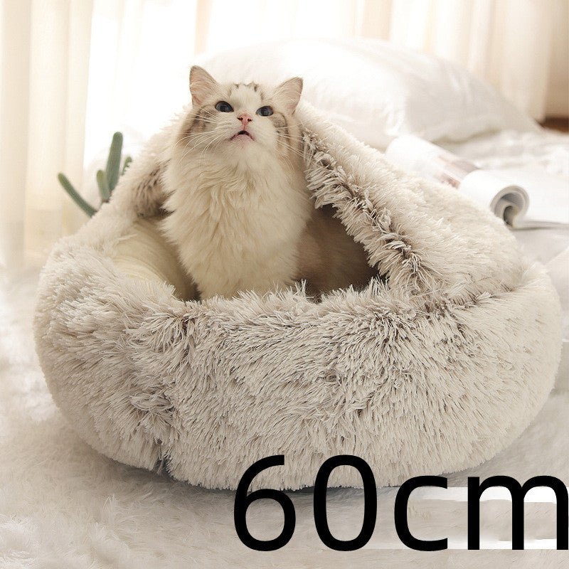2 In 1 Dog And Cat Bed Pet Winter Bed Round Plush Warm Bed House Soft Long Plush Pets Bed Pet Products - Everpeakgoods