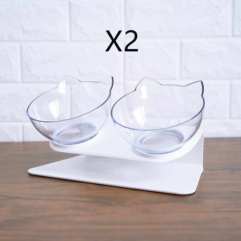 Non Slip Double Cat Bowl With Raised Stand Pet Food Cat Feeder Protect Cervical Vertebra Dog Bowl Transparent Pet Products - key words