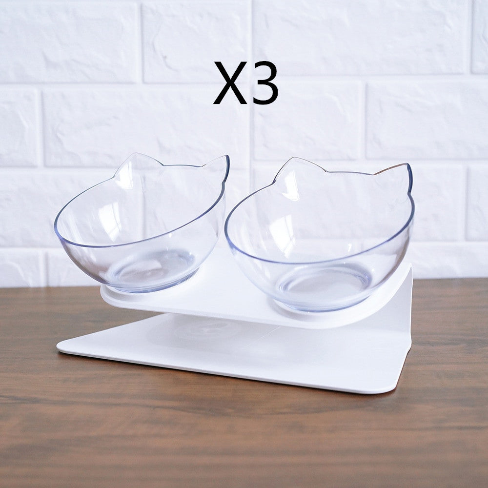 Non Slip Double Cat Bowl With Raised Stand Pet Food Cat Feeder Protect Cervical Vertebra Dog Bowl Transparent Pet Products - key words