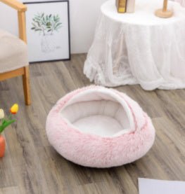 2 In 1 Dog And Cat Bed Pet Winter Bed Round Plush Warm Bed House Soft Long Plush Pets Bed Pet Products - Everpeakgoods