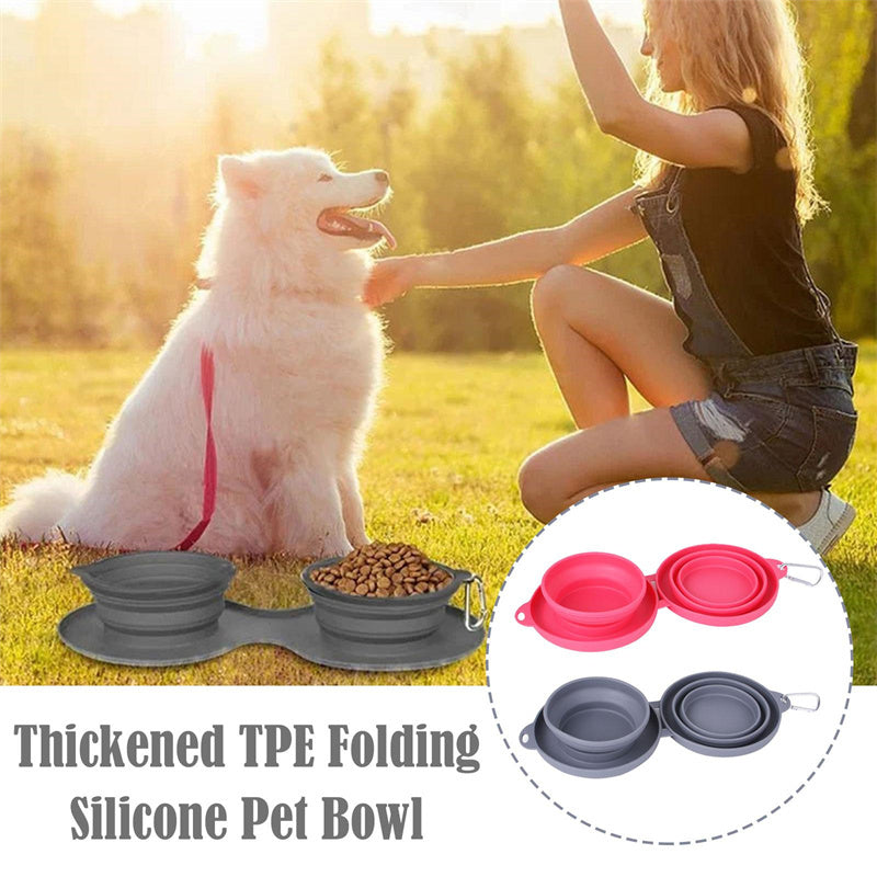 Rubber Foldable Double Bowl Pet Feeding Bowl Pets Supplies Dog Cat Bowls - key words
