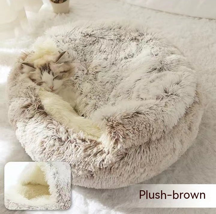 2 In 1 Dog And Cat Bed Pet Winter Bed Round Plush Warm Bed House Soft Long Plush Pets Bed Pet Products - Everpeakgoods