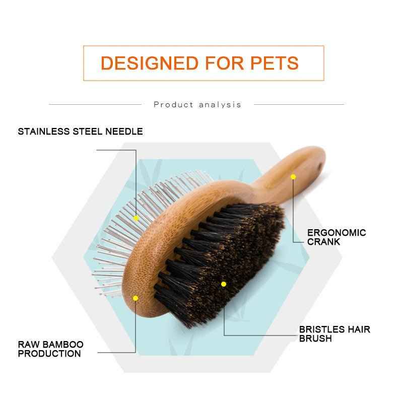 Dual-Sided Dog Grooming Brush with Wooden Handle