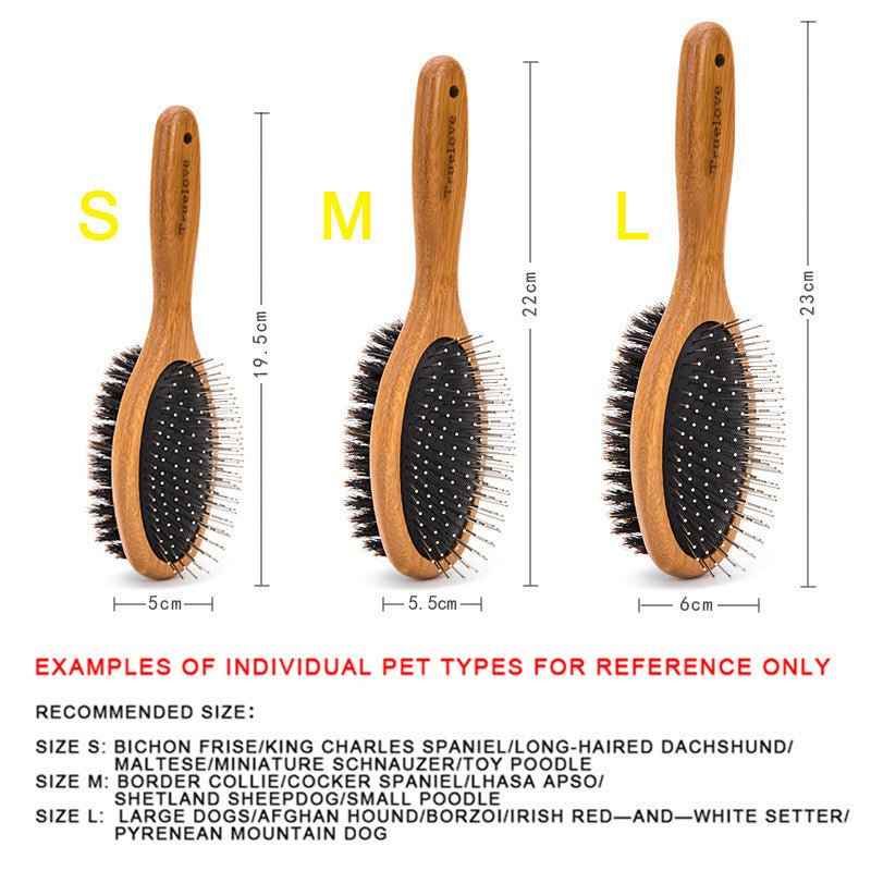 Dual-Sided Dog Grooming Brush with Wooden Handle