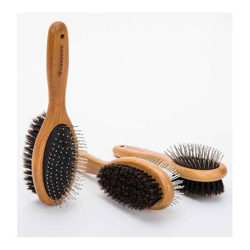 Dual-Sided Dog Grooming Brush with Wooden Handle