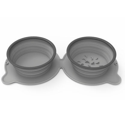 Portable Silicone Double Dog Food Bowls Foldable Non-Slip Cat Bowl Pet Travel Anti-Choking Feeding Bowl Outdoor - key words