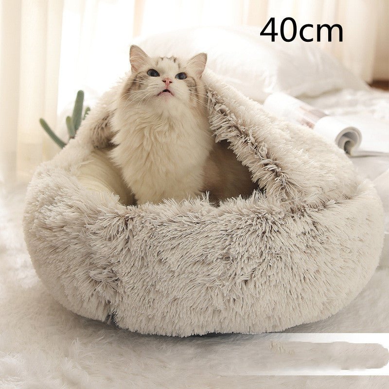 2 In 1 Dog And Cat Bed Pet Winter Bed Round Plush Warm Bed House Soft Long Plush Pets Bed Pet Products - Everpeakgoods