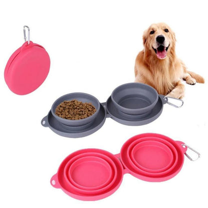 Rubber Foldable Double Bowl Pet Feeding Bowl Pets Supplies Dog Cat Bowls - key words