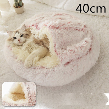 2 In 1 Dog And Cat Bed Pet Winter Bed Round Plush Warm Bed House Soft Long Plush Pets Bed Pet Products - Everpeakgoods