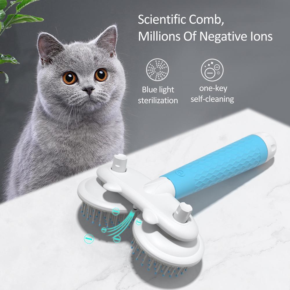 Pet Cat Brush Dog Slicker Brush Double-headed Negative Ion One-button Self Cleaning Dog Cat Hair Removal Pets Products - key words
