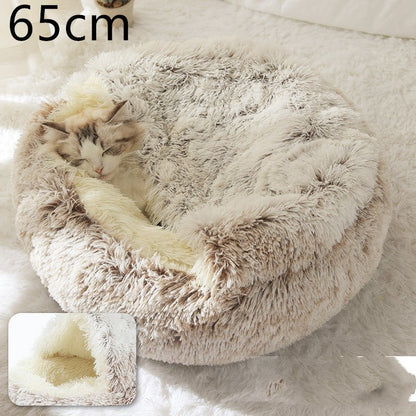 2 In 1 Dog And Cat Bed Pet Winter Bed Round Plush Warm Bed House Soft Long Plush Pets Bed Pet Products - Everpeakgoods