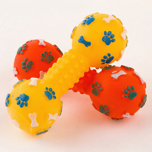 Pet Dumbbell Sound Toys Silicone Dog Toys Teeth bite 13CM Dog Training Guide Toys - key words